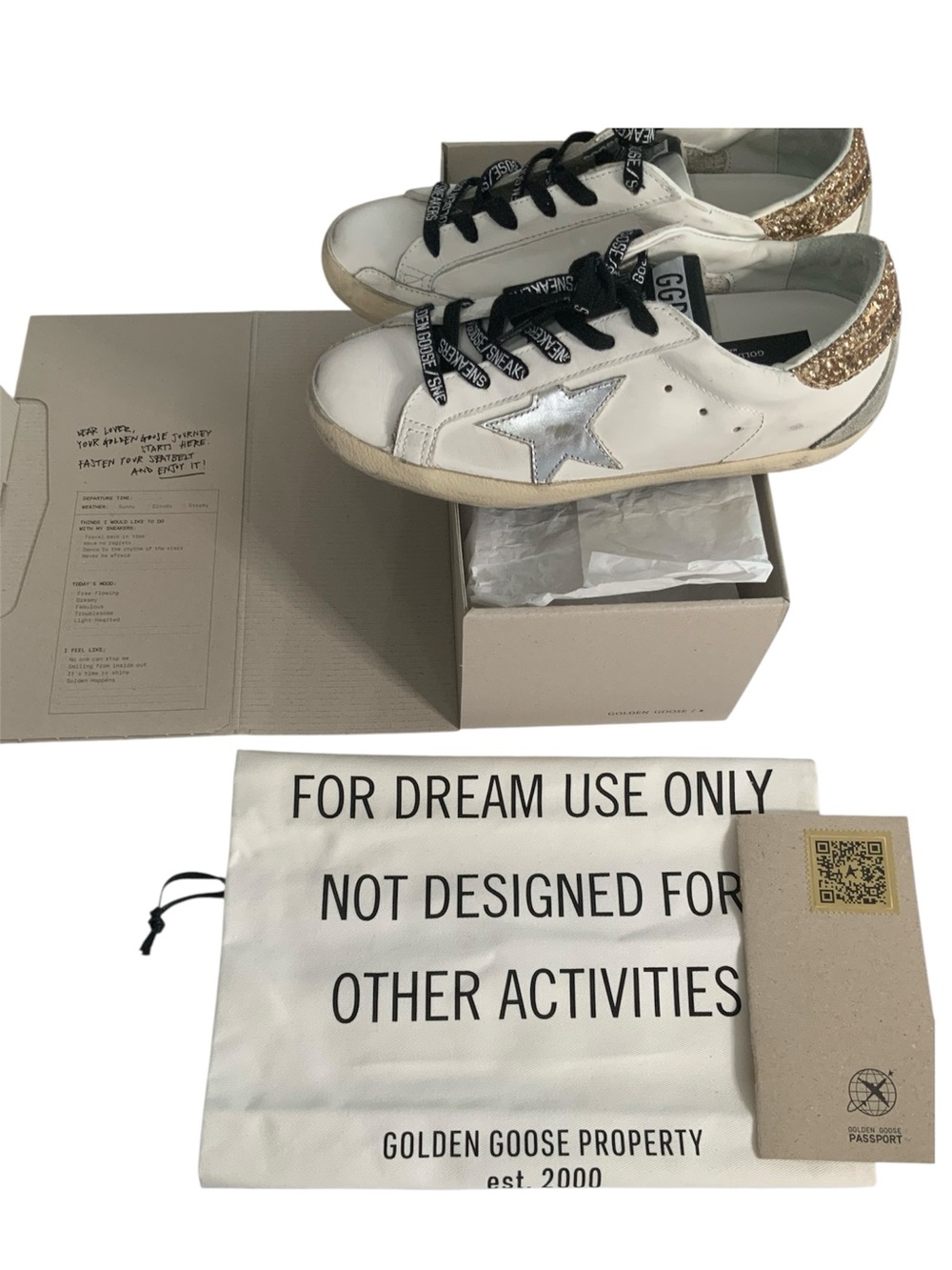Golden Goose White Low-Top Sneakers with Silver Star and Gold Heel